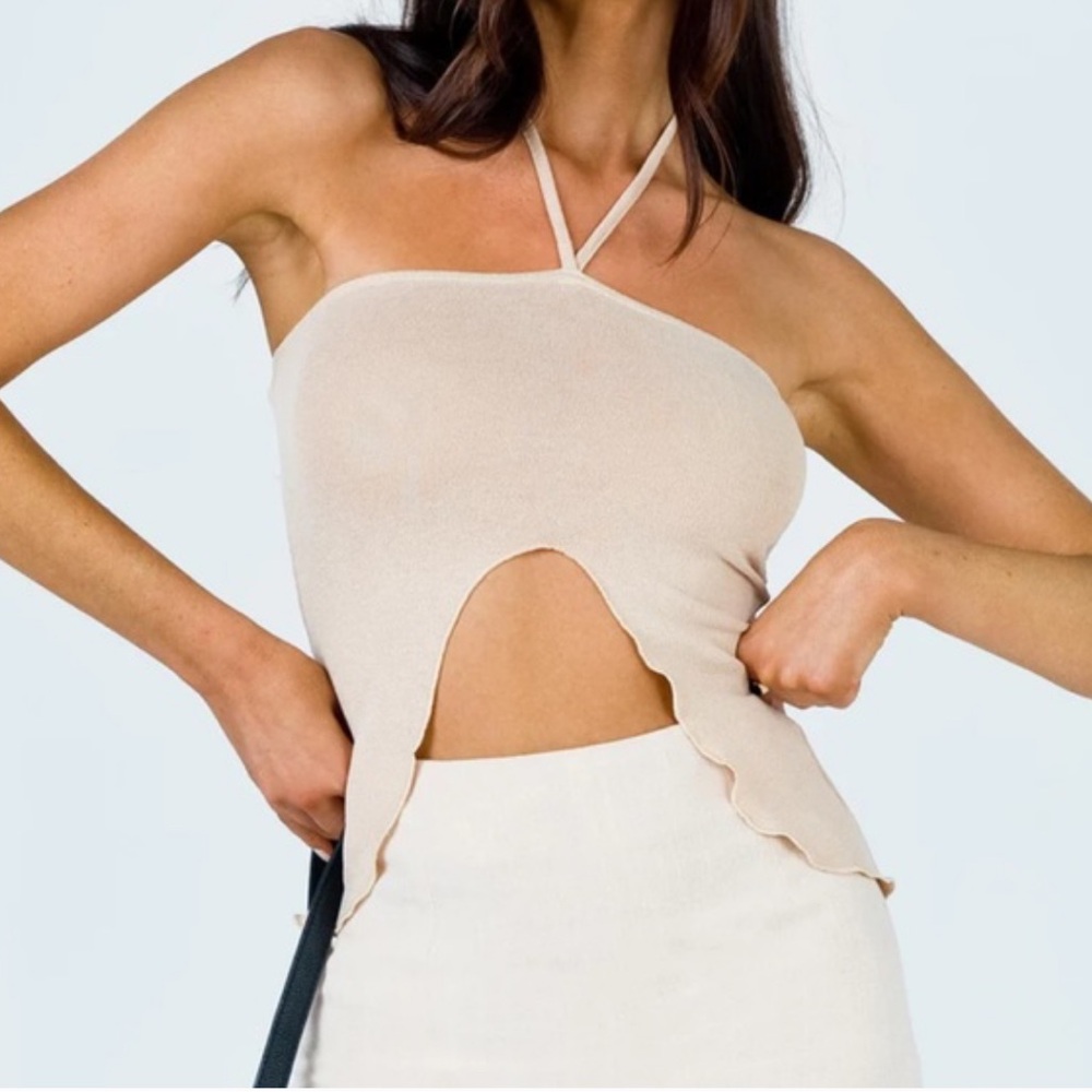 Tan sheer flowy halter top